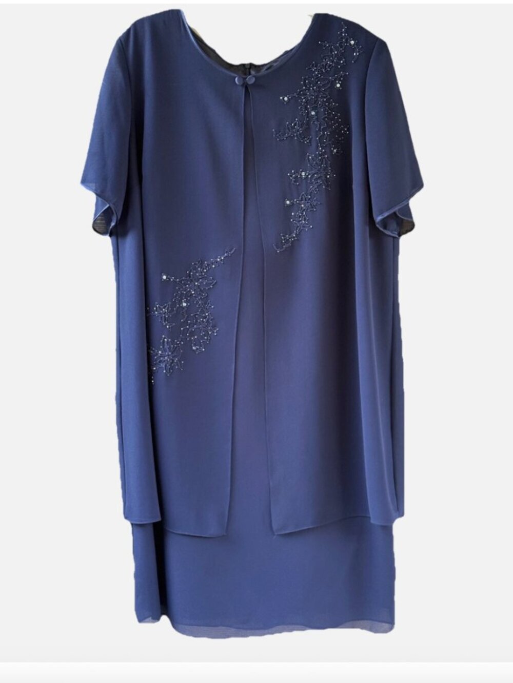 Studio 1 Navy Blue Beaded Embroidered Polyester Chiffon Prom Dress Sz 20W